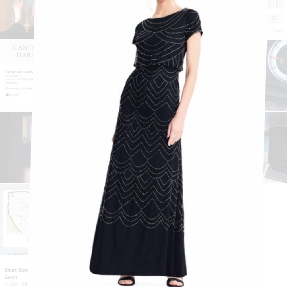 Adrianna Papell Short Sleeve Beaded Blouson Gown